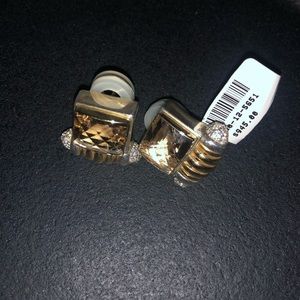 Tags still on. Smoky quartzpavé diamond earrings;sterling silver & 14kt gold